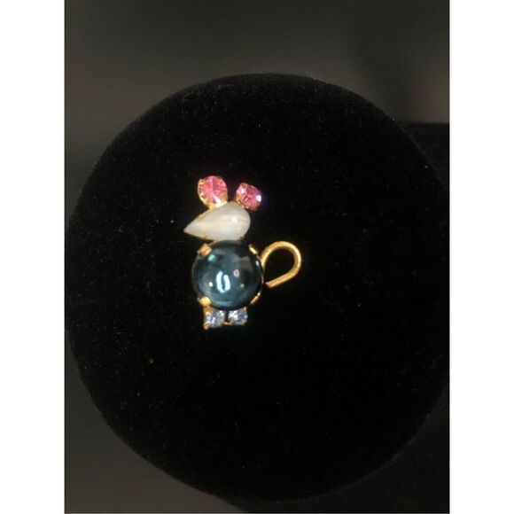 vintage jelly belly rhinestone mouse brooch pin pink blue made in austria 1 inch - Picture 1 of 7